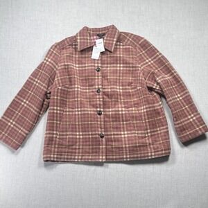 NWT J. Jill Shacket Wearever Double Face Plaid Pink Wool Blend Jacket Size XL